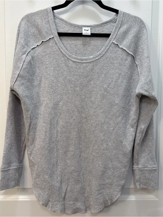 TNA Aritzia Waffle Knit Long Sleeve Top Grey Size S - Picture 2 of 8
